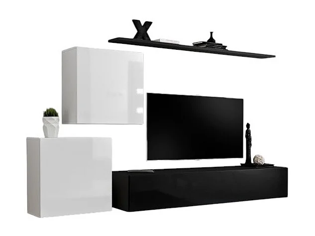 Ensemble meuble salon SWITCH V design, coloris noir et blanc brillant.