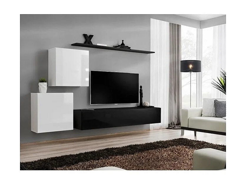 Ensemble meuble salon SWITCH V design, coloris noir et blanc brillant.