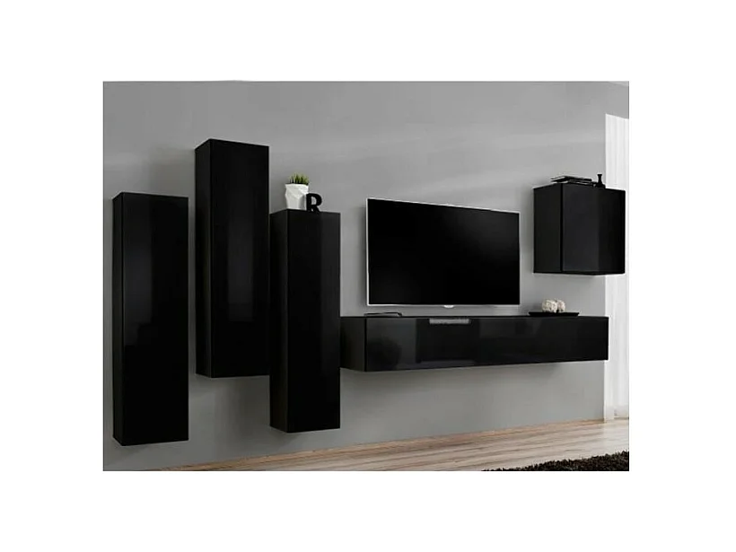 Set mobili salotto SWITCH III - Nero lucido - Mobile TV e contenitori sospesi design