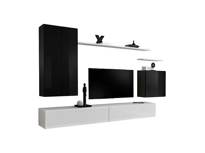 Set mobile soggiorno collezione SWITCH II design, colori nero e bianco lucido.