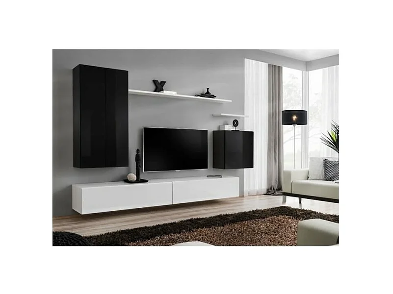 Set mobile soggiorno collezione SWITCH II design, colori nero e bianco lucido.