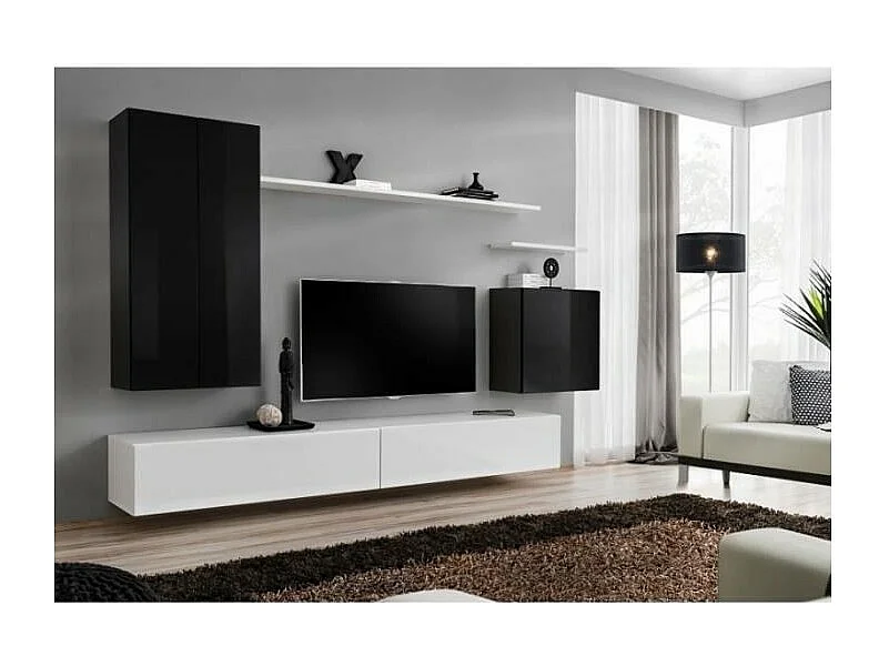 Ensemble meuble salon collection SWITCH II design, coloris noir et blanc brillant.