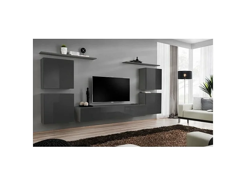 Wohnzimmermöbel-Set SWITCH IV im Design, glänzend grau.