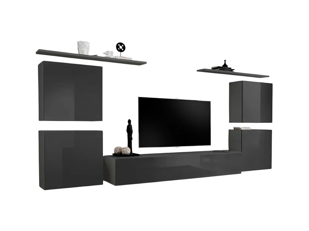 Ensemble meuble salon SWITCH IV design, coloris gris brillant.