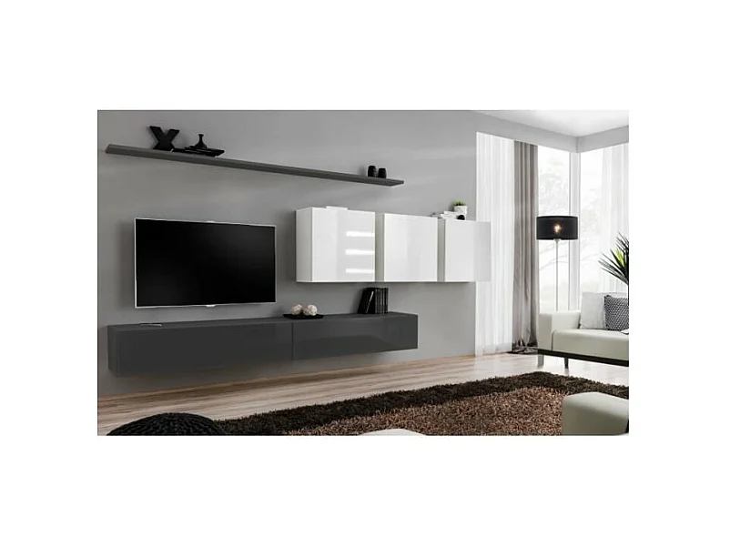 Wohnzimmermöbel-Set SWITCH VII Design, in glänzendem Grau und Weiß.