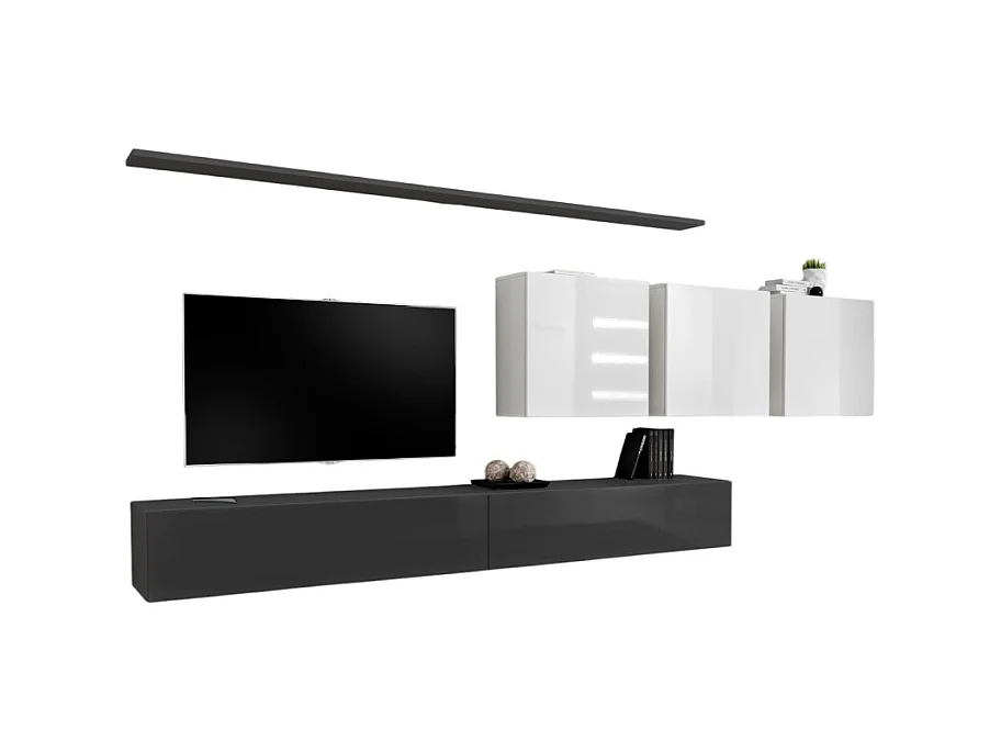 Ensemble meuble salon SWITCH VII design, coloris gris et blanc brillant.