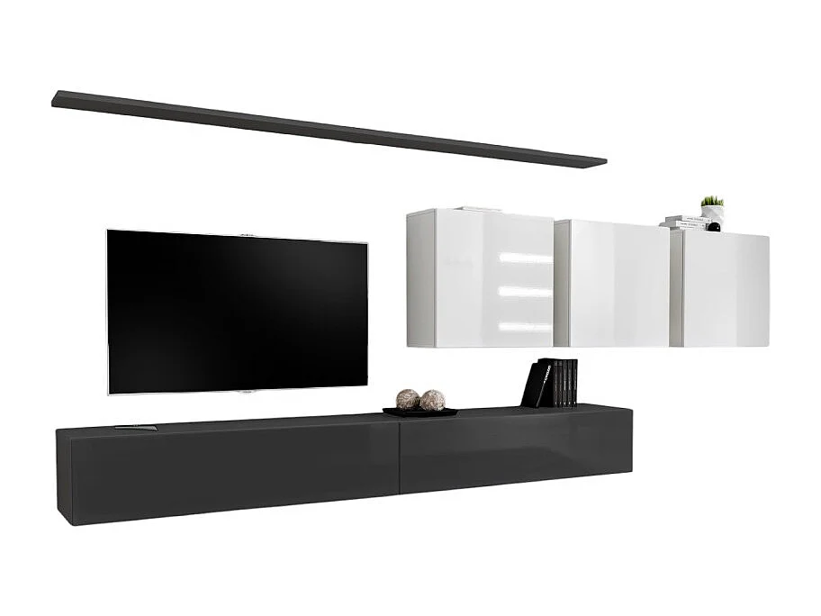 Ensemble meuble salon SWITCH VII design, coloris gris et blanc brillant.