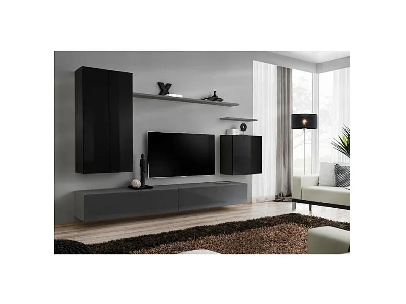 Set di mobili da soggiorno collezione SWITCH II design, colori nero e grigio lucido.