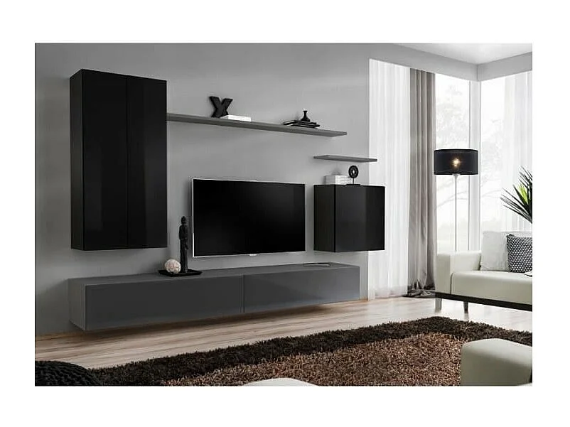 Ensemble de meubles de salon collection SWITCH II design, coloris noir et gris brillant.
