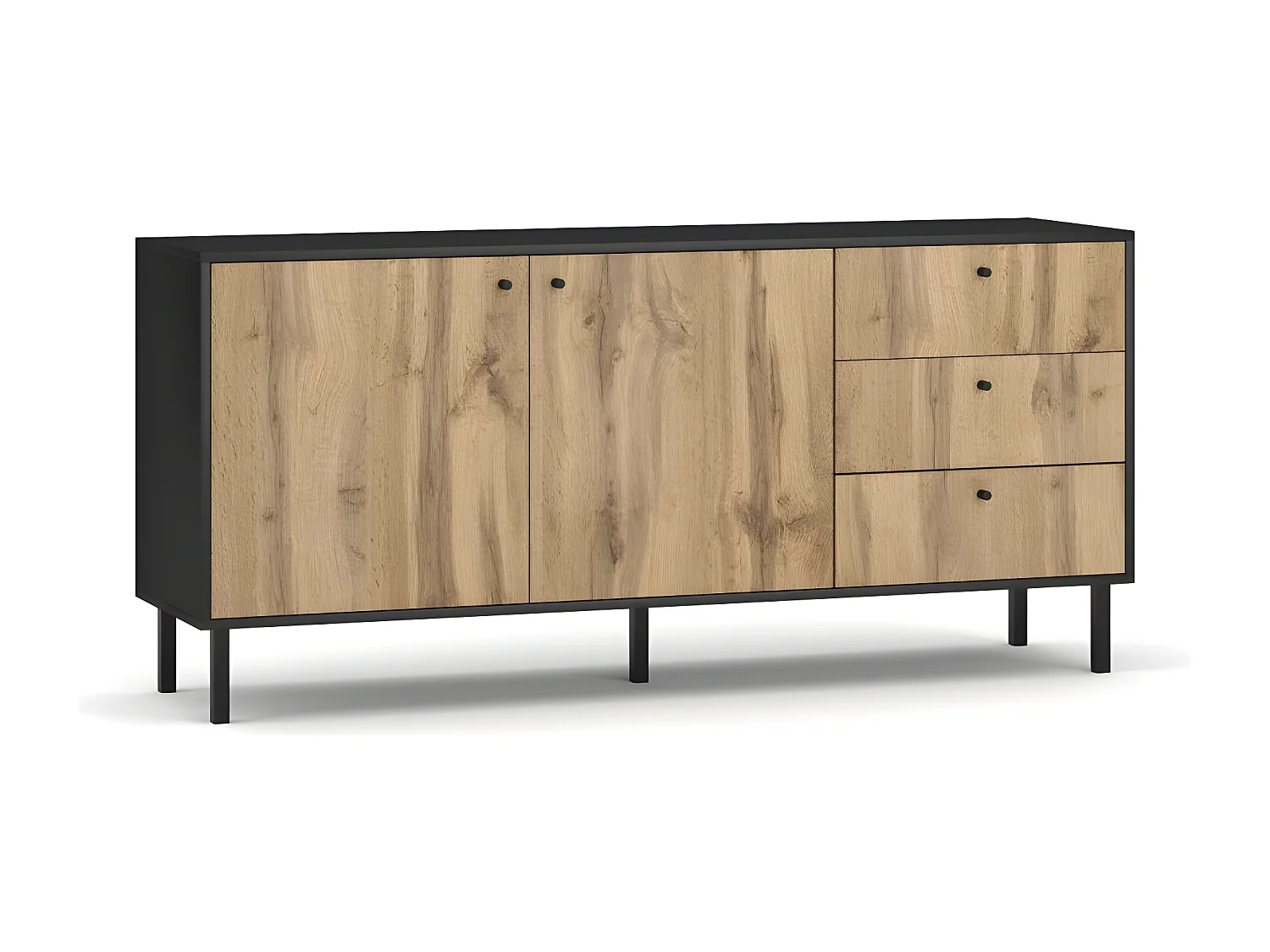 Ensemble de salon style industriel SPEBO coloris noir mat et chêne.