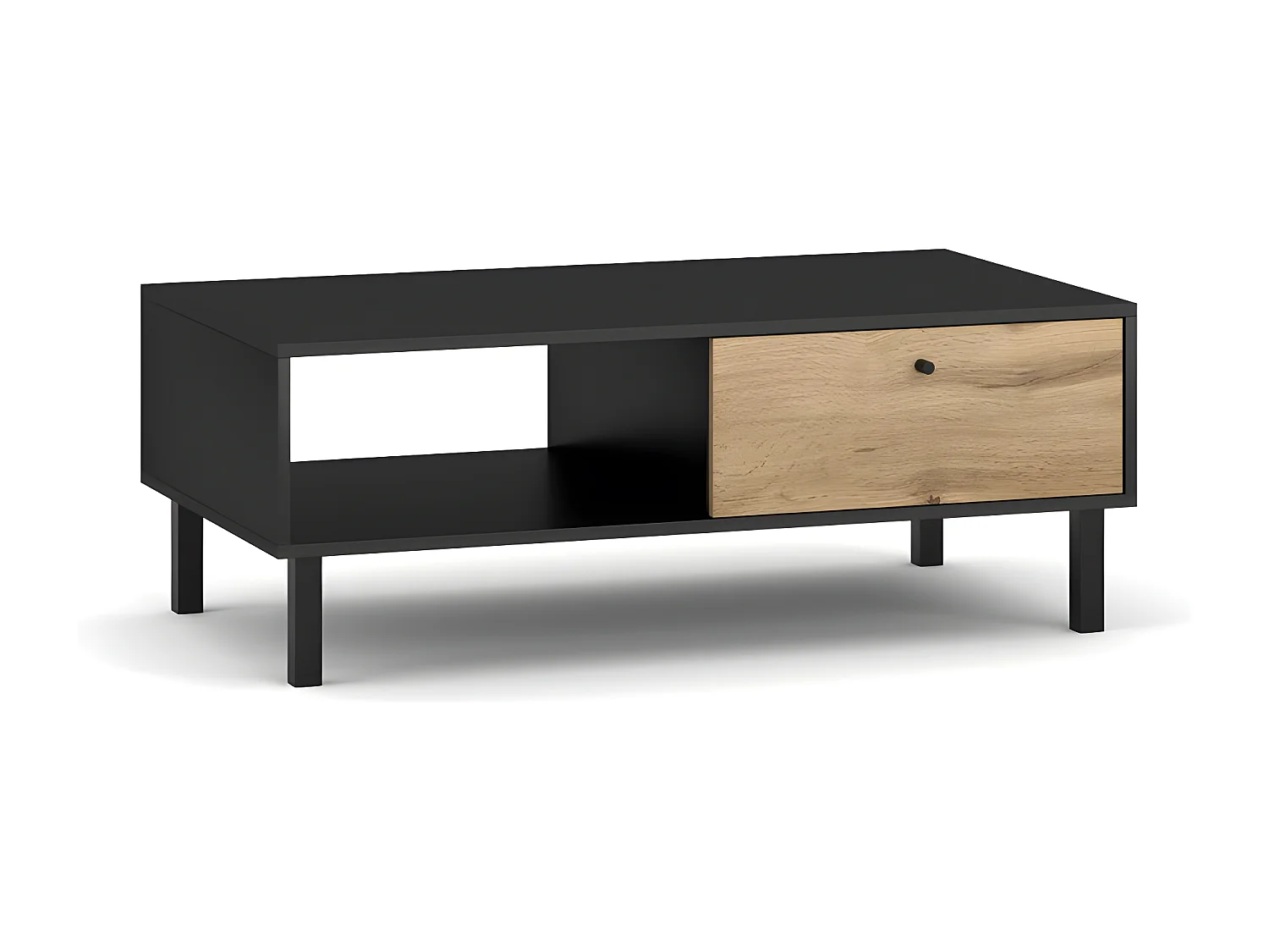 Ensemble de salon style industriel SPEBO coloris noir mat et chêne.