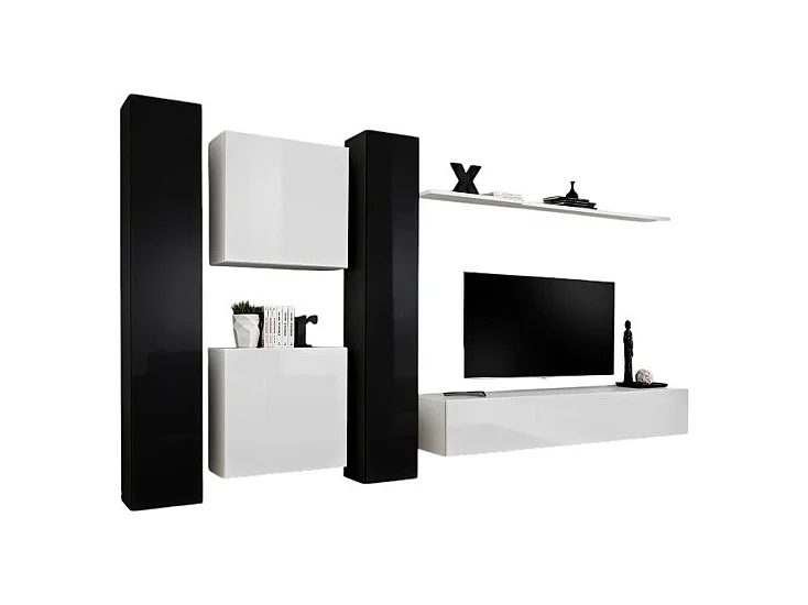 Conjunto de muebles de salón SWITCH VI diseño, color blanco y negro brillante.