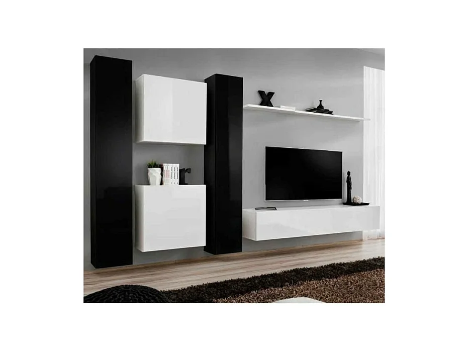 Conjunto de muebles de salón SWITCH VI diseño, color blanco y negro brillante.