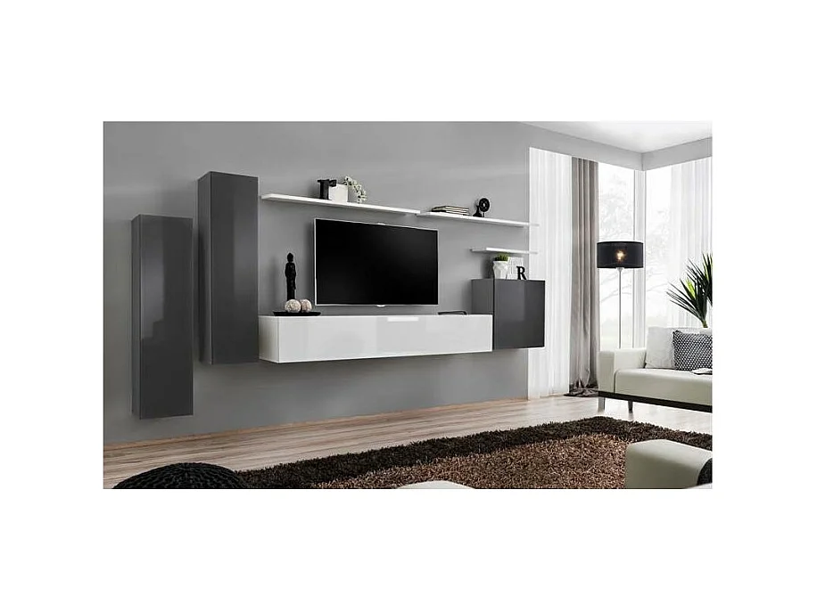 Ensemble de meubles de salon collection SWITCH I design, coloris gris et blanc brillant.