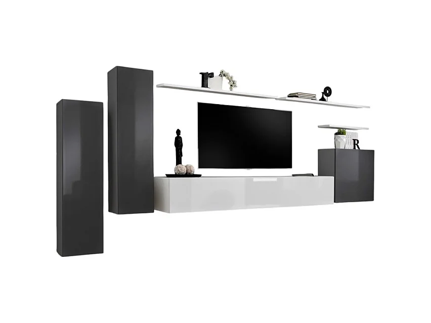 Woonkamerset uit de SWITCH I collectie, design in grijs en glanzend wit.
