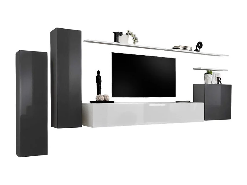 Ensemble de meubles de salon collection SWITCH I design, coloris gris et blanc brillant.