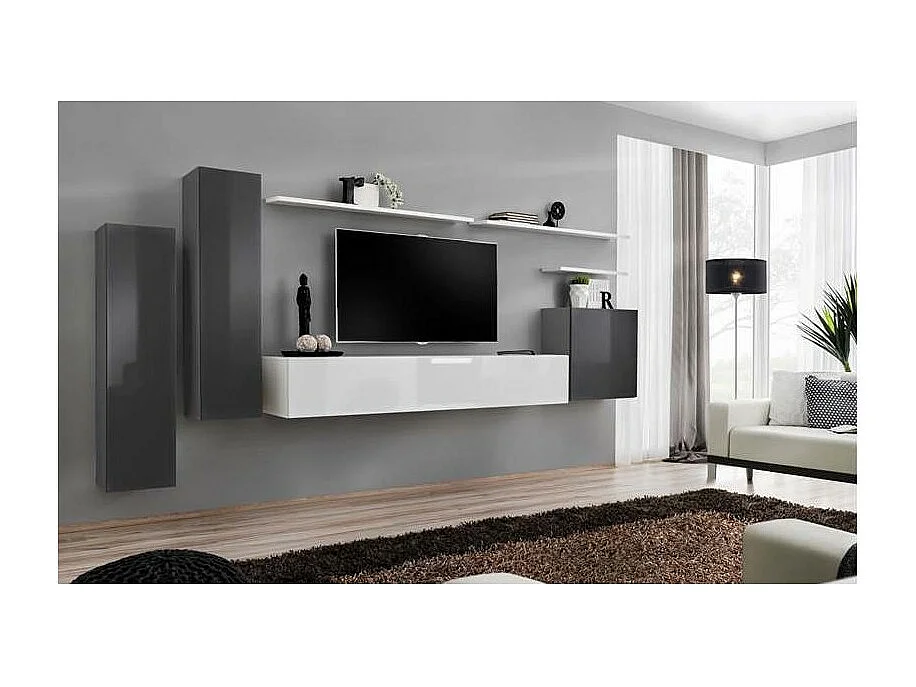 Ensemble de meubles de salon collection SWITCH I design, coloris gris et blanc brillant.