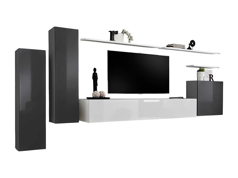 Ensemble de meubles de salon collection SWITCH I design, coloris gris et blanc brillant.