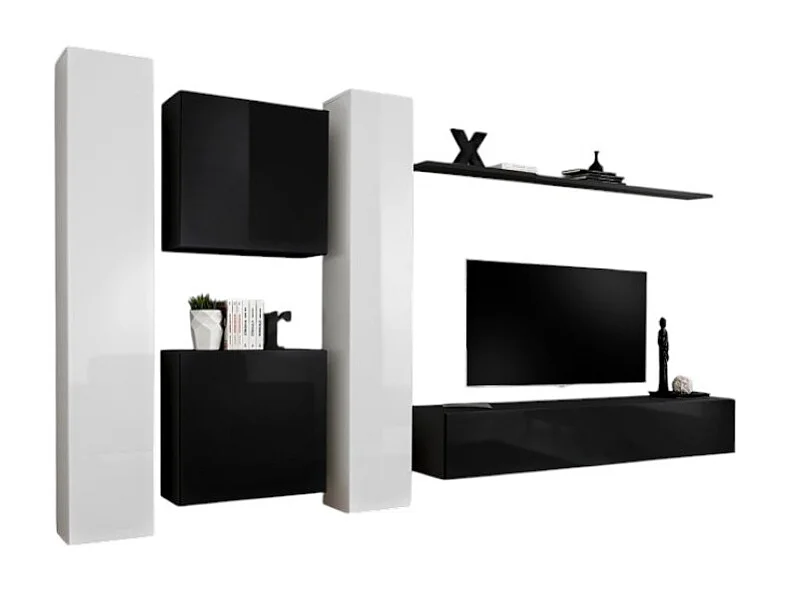 Wohnzimmermöbelset SWITCH VI im Design, Farbe Schwarz und Weiß glänzend.