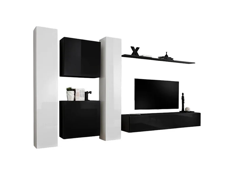 Conjunto de móveis para sala de estar SWITCH VI design, cores preto e branco brilhante.