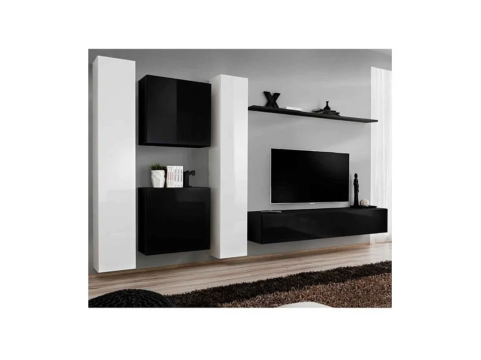 Conjunto de móveis para sala de estar SWITCH VI design, cores preto e branco brilhante.