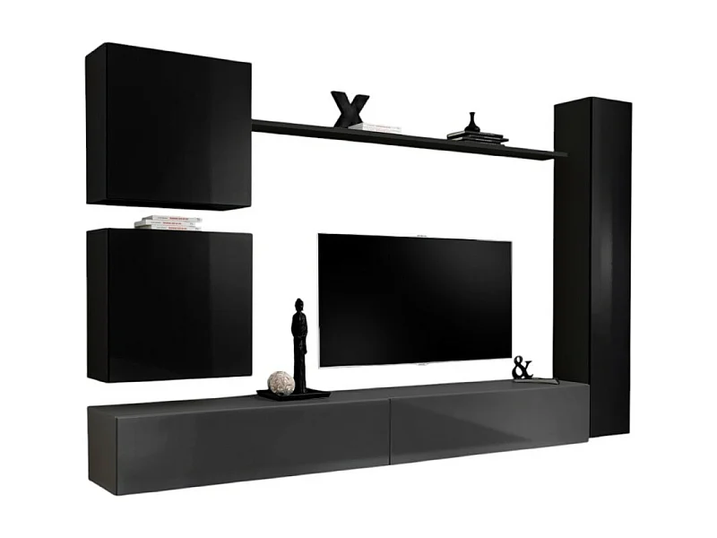 Wohnzimmer-Wandmöbel-Set SWITCH VIII im Design, in glänzend Grau und Schwarz.