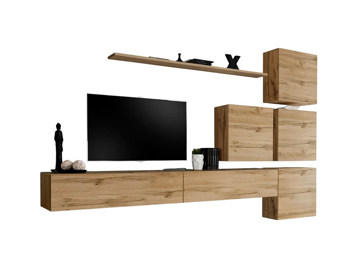 Conjunto de móveis de parede para sala de estar SWITCH IX design, cor carvalho Wotan.