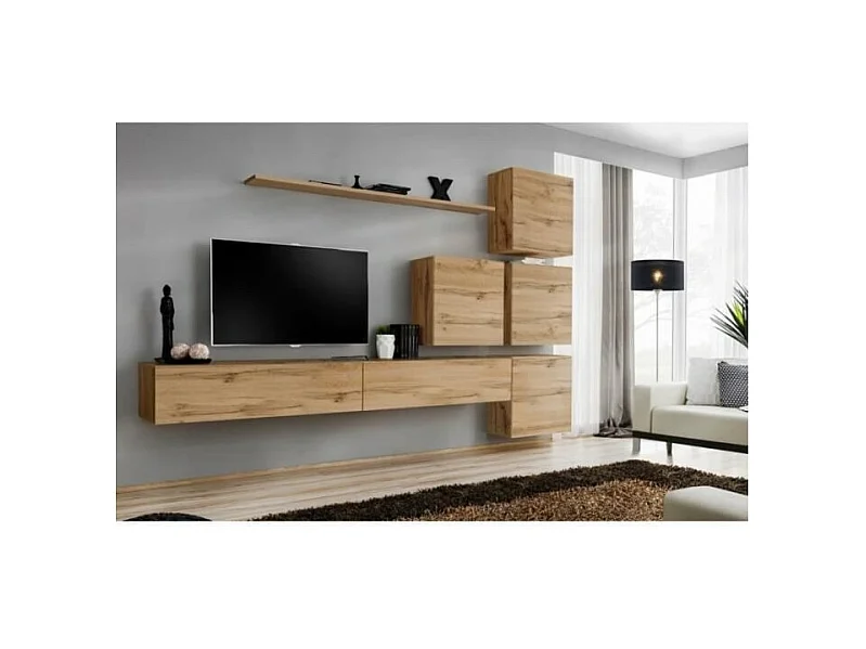 Conjunto de móveis de parede para sala de estar SWITCH IX design, cor carvalho Wotan.