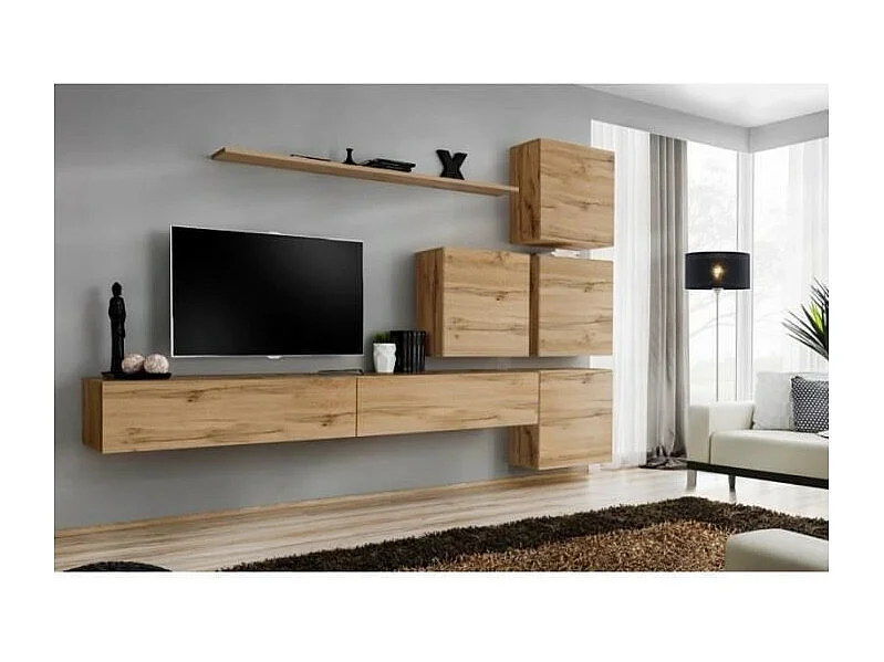 Wandmeubelset voor de woonkamer SWITCH IX design, in Wotan eiken kleur.