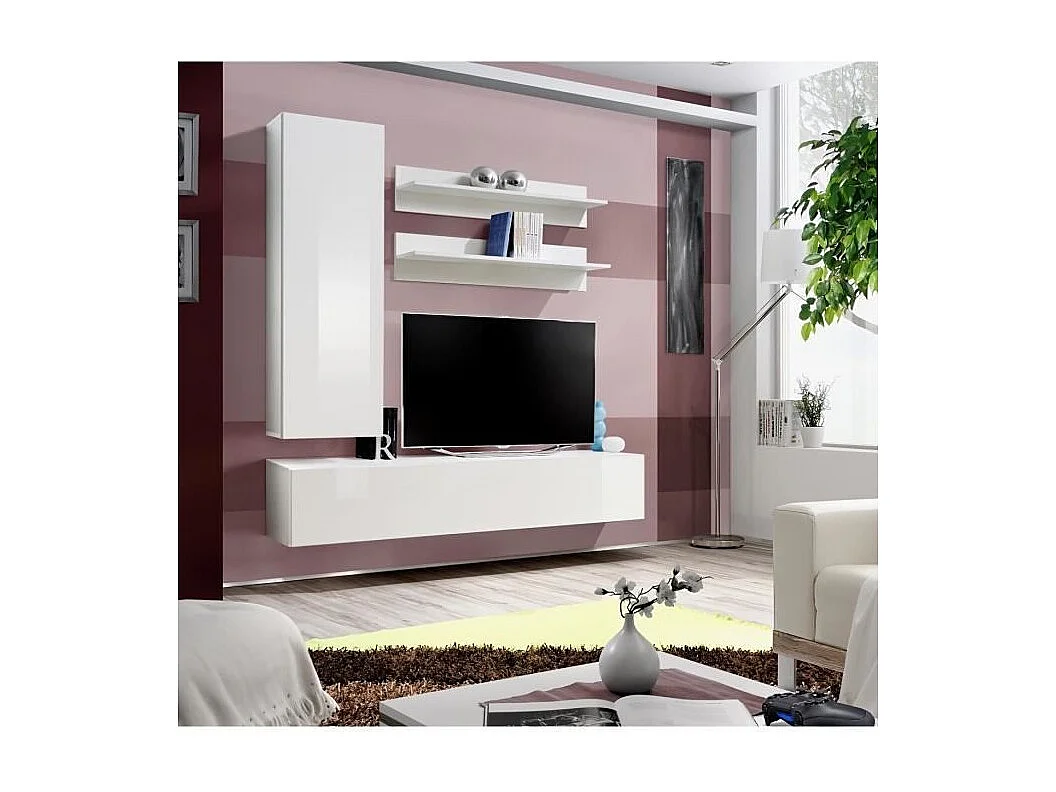 TV-meubel FLY H1 design, in glanzend wit. Modern en trendy zwevend meubel voor uw woonkamer.