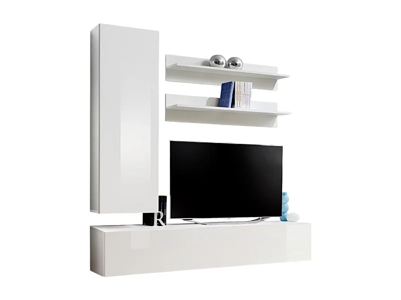 Meuble TV FLY H1 design, coloris blanc brillant. Meuble suspendu moderne et tendance pour votre salon.