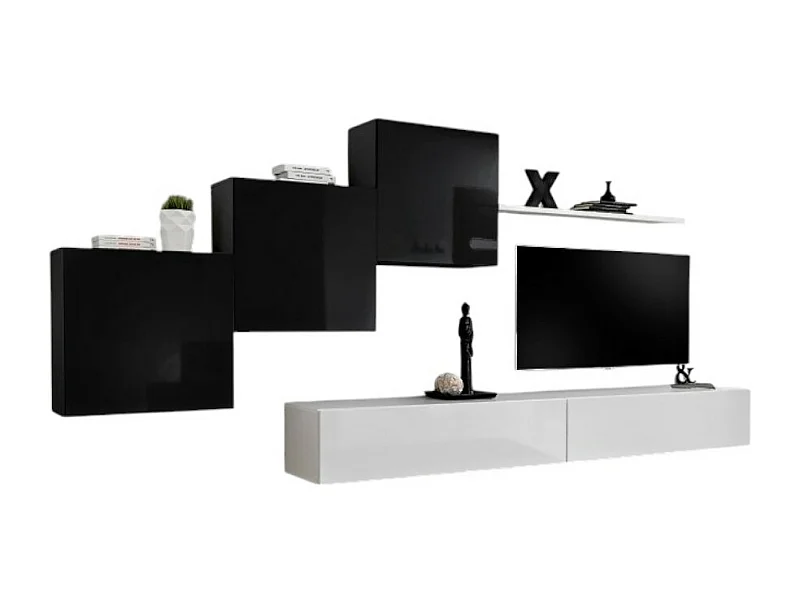 Wohnzimmer Wandmöbel-Set SWITCH X im Design, in glänzendem Weiß und Schwarz.