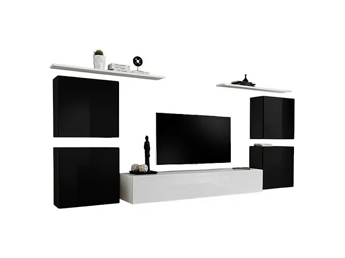 Conjunto de móveis para sala SWITCH IV design, nas cores branco e preto brilhante.