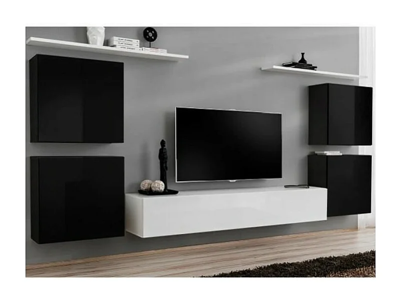 Woonkamermeubelset SWITCH IV design, in glanzend wit en zwart.