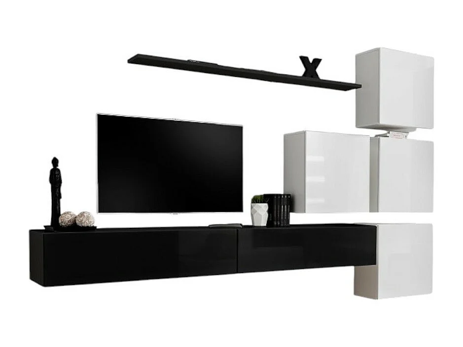 Mobile da salotto da parete SWITCH IX design, colore nero e bianco lucido.