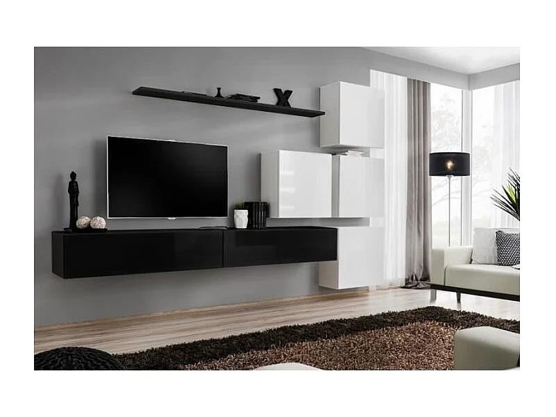 Mobile da salotto da parete SWITCH IX design, colore nero e bianco lucido.