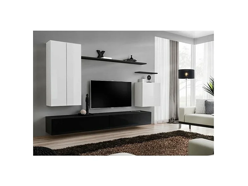 Conjunto de móveis para sala de estar coleção SWITCH II, design, cores branco e preto brilhante.