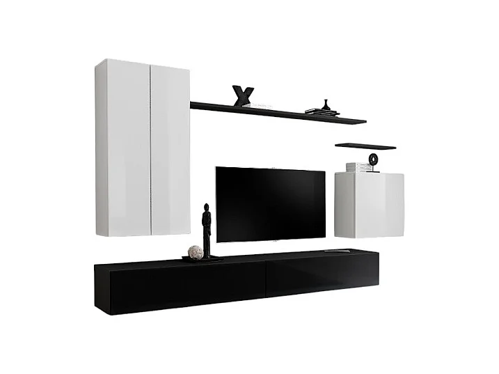 Set di mobili da salotto collezione SWITCH II design, colori bianco e nero lucido.