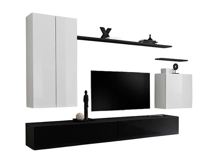 Woonkamermeubelset collectie SWITCH II design, in glanzend wit en zwart.