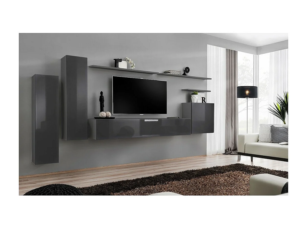 Woonkamer meubelset uit de SWITCH I collectie, glanzend grijs design.