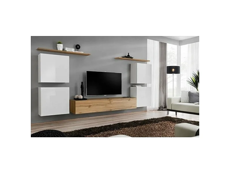 Conjunto de móveis para sala SWITCH IV design, cor carvalho Wotan e branco.