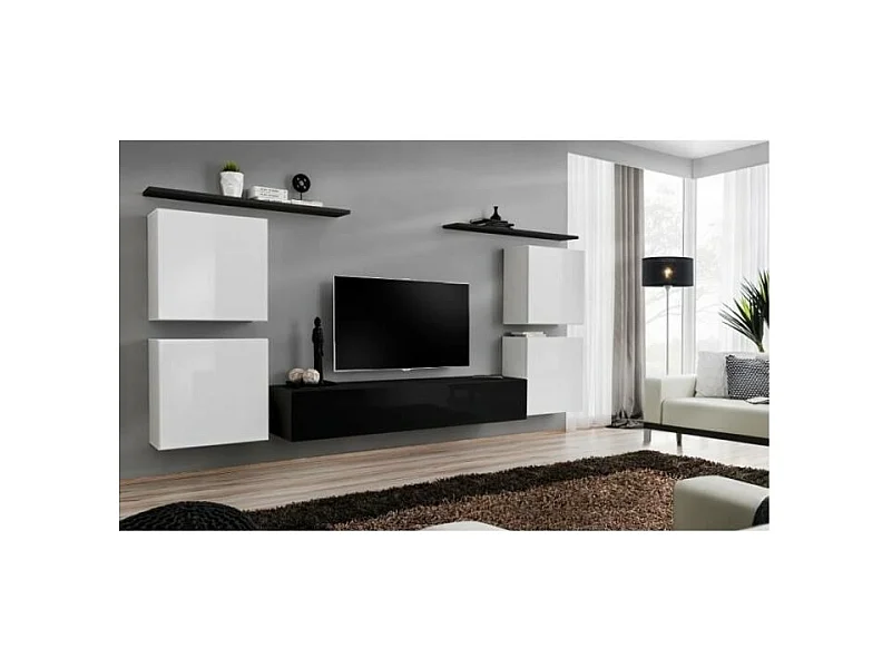 Wohnzimmermöbelset SWITCH IV im Design, Farbe glänzend Schwarz und Weiß.