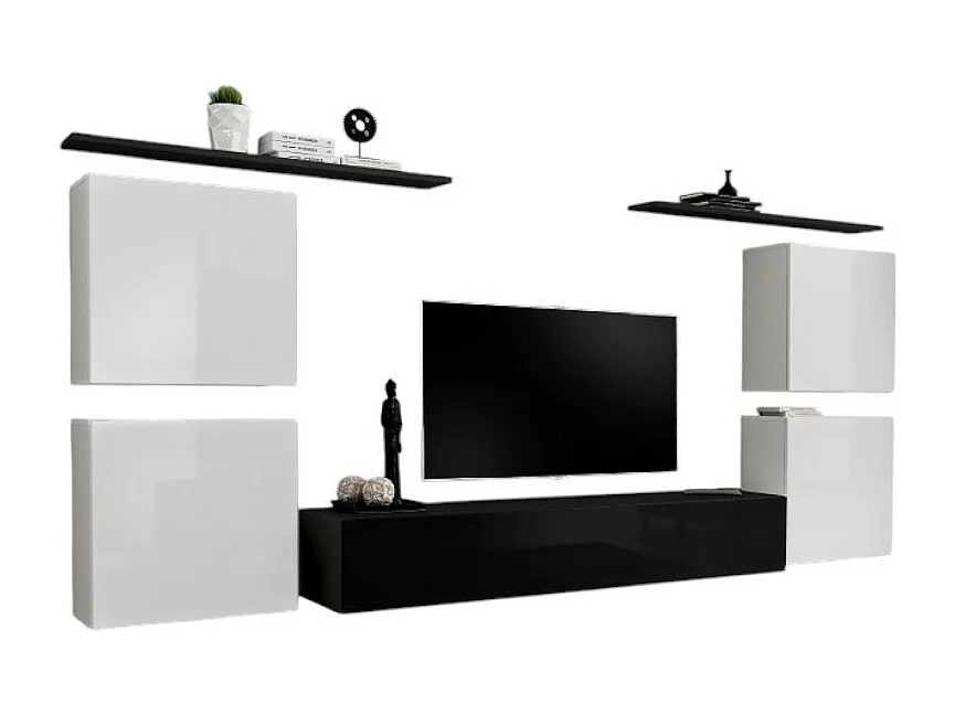 Ensemble meuble salon SWITCH IV design, coloris noir et blanc brillant.