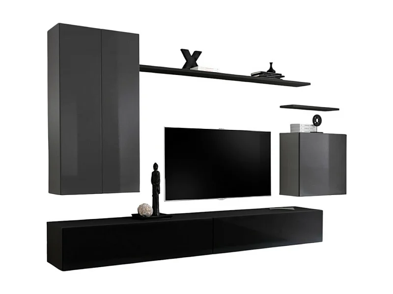 Set di mobili da soggiorno collezione SWITCH II, design in colori grigio e nero lucido.