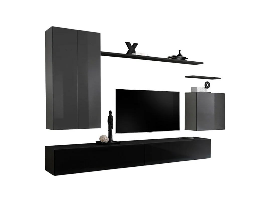 Set di mobili da soggiorno collezione SWITCH II, design in colori grigio e nero lucido.