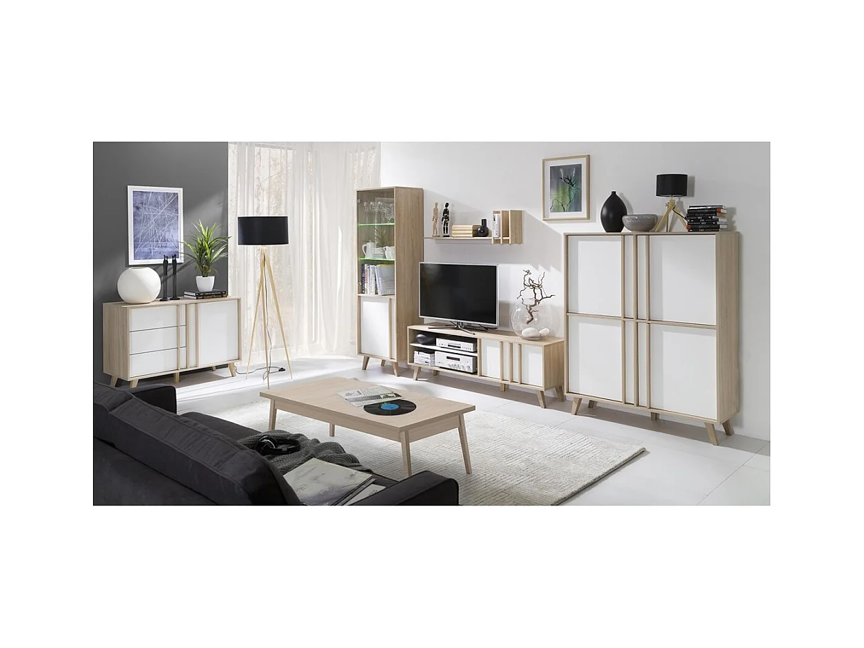 TV-meubel MALMO 150 cm in lichte eiken en witte kleur