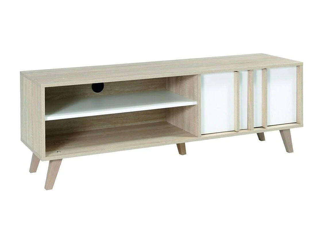 Meuble TV MALMO 150 cm coloris chêne clair et blanc
