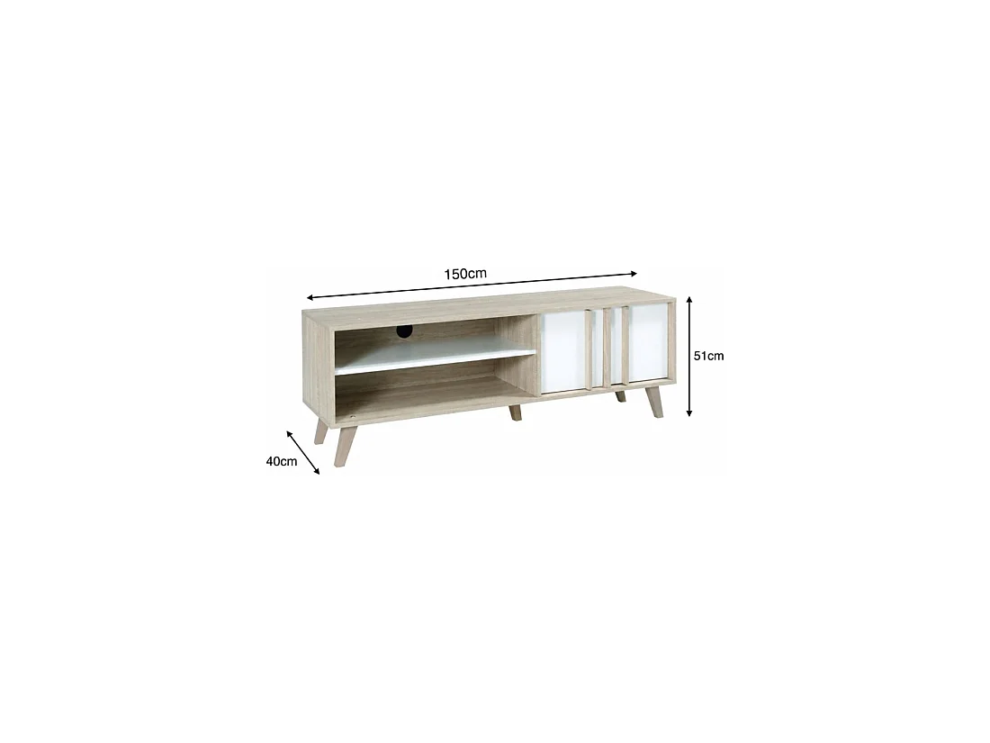 Mobile TV MALMO 150 cm colori rovere chiaro e bianco