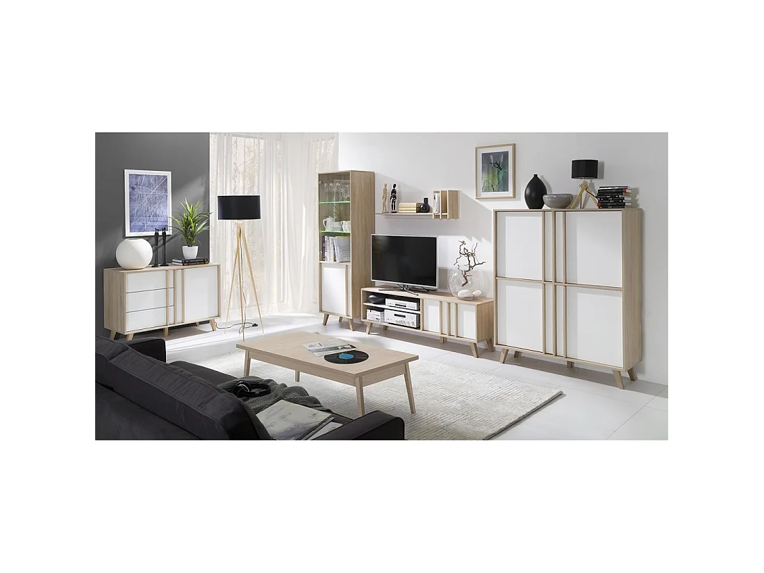 Mobile TV MALMO 150 cm colori rovere chiaro e bianco