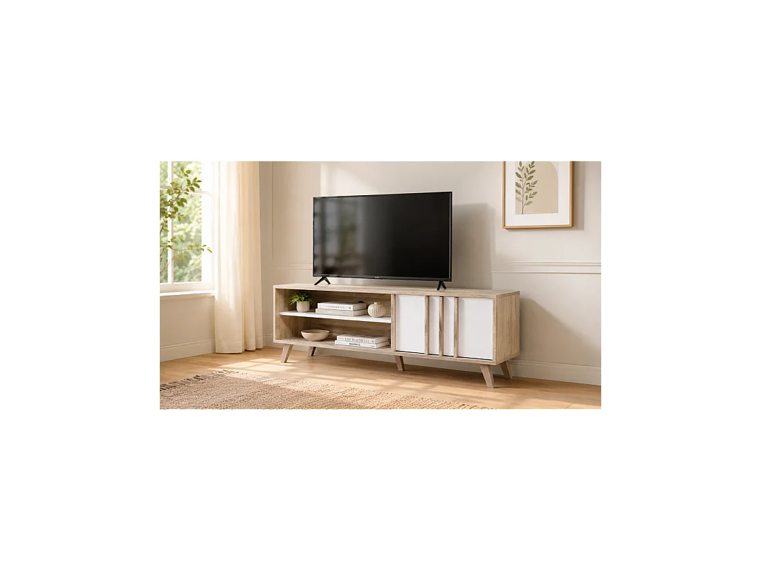 Mobile TV MALMO 150 cm colori rovere chiaro e bianco